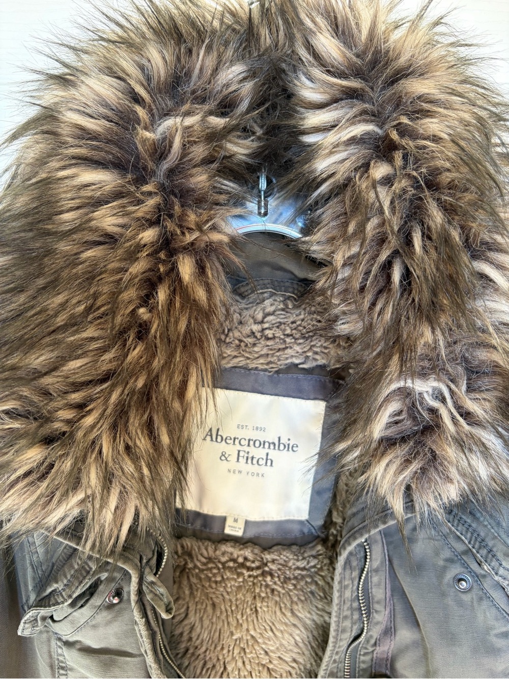 Abercrombie & Fitch Olive Green Coat with Faux Fur